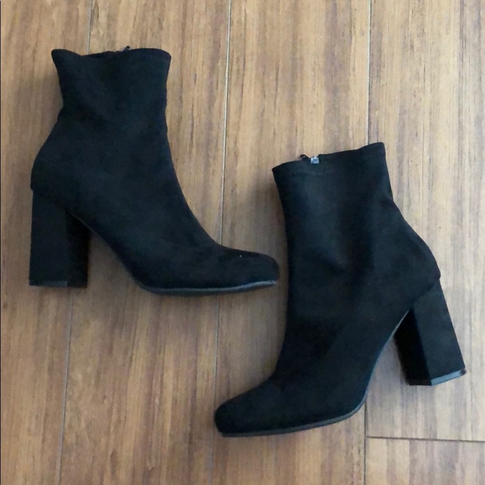 Black sock heeled booties